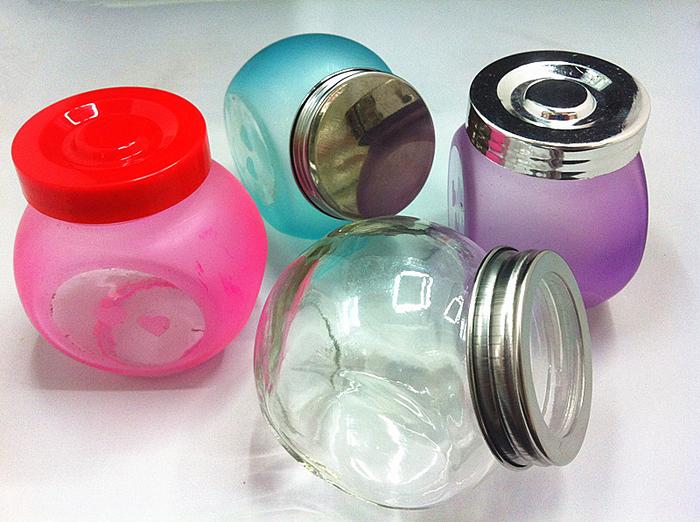 T1 glass storage tank happy sugar seasoning tank color cover silver lid seasoning bottle