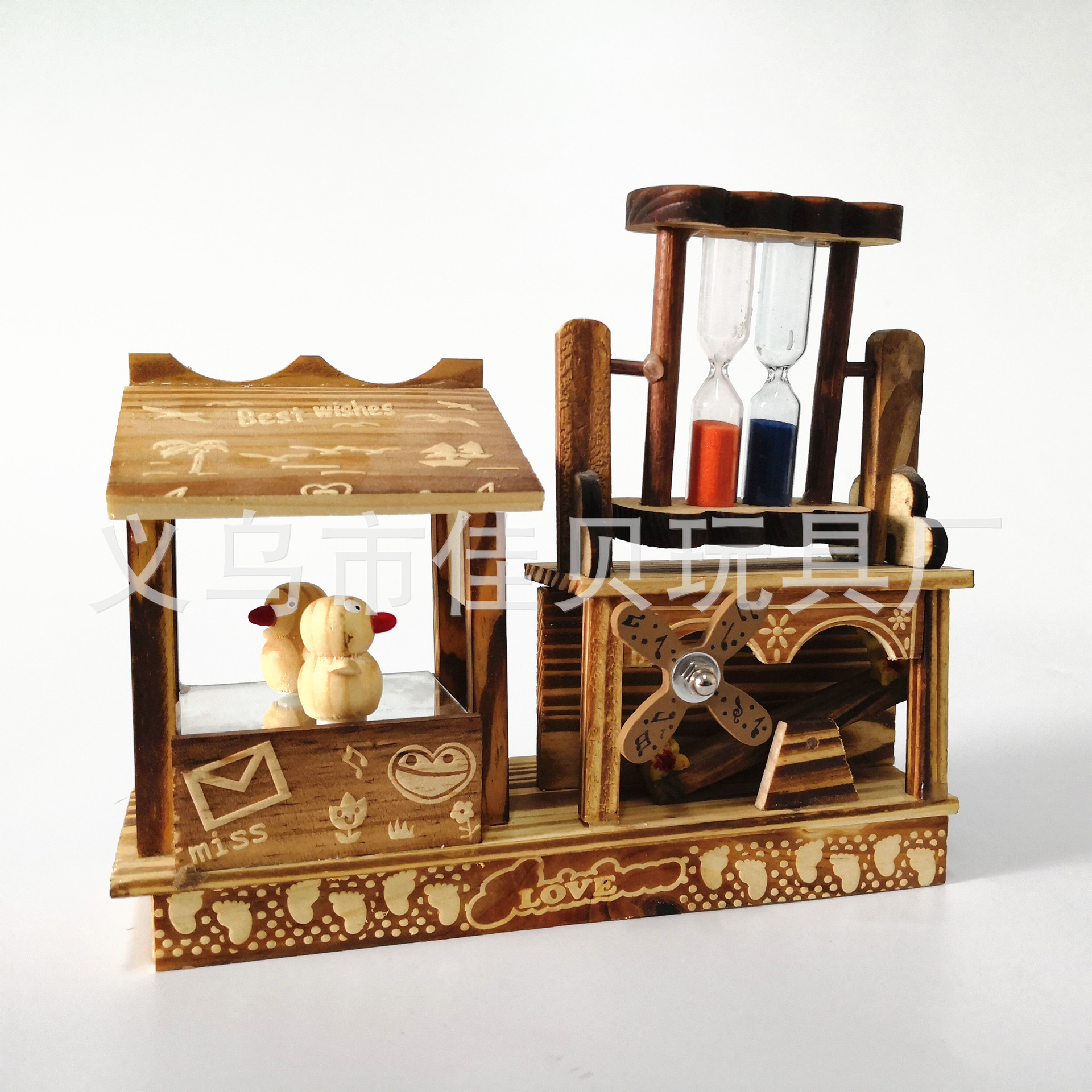 Factory Direct Sales Hourglass Bird Dancing Music Windmill Dancing Bird Quicksand Windmill Wood Crafts Ornaments