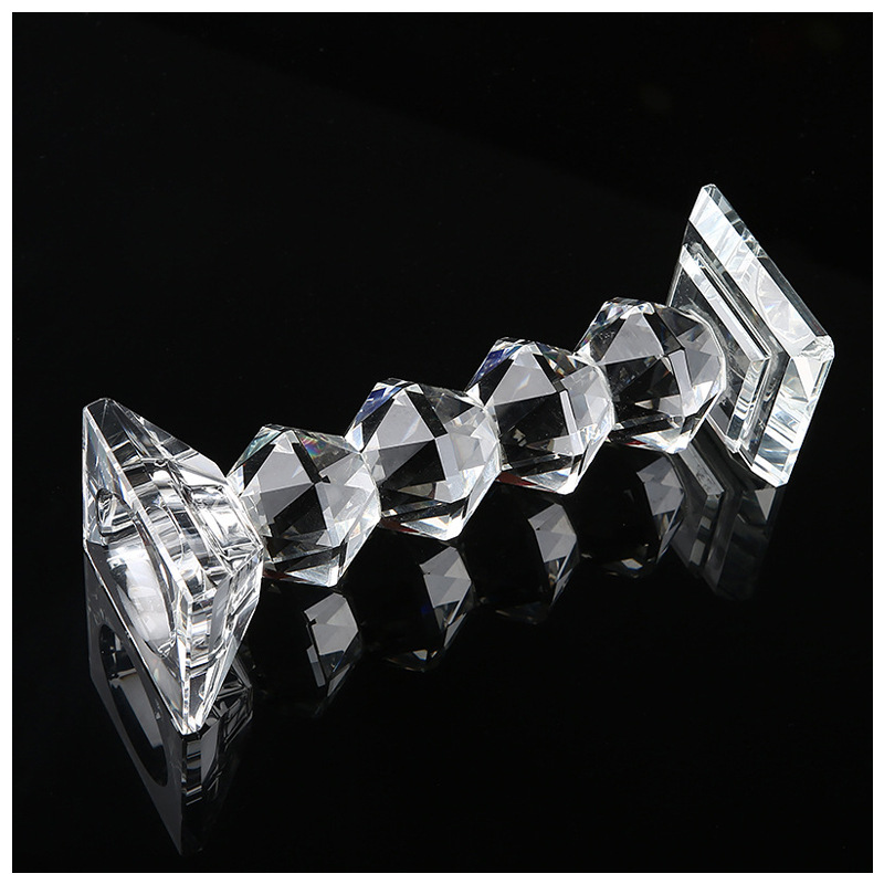 Glass Metal Candle Holder High-Grade Crystal Cylindrical Polygon Candlestick Butter Lamp Crystal Crafts Ornaments