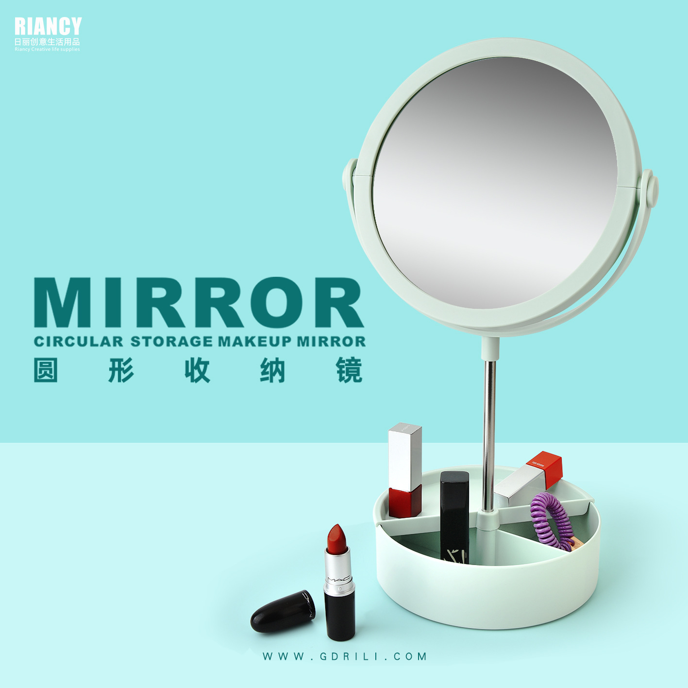 B0116s Desktop Dormitory Students Makeup Mirror Storage and Carrying Small round Mirror Double Mirror Dressing Mirror Princess Mirror