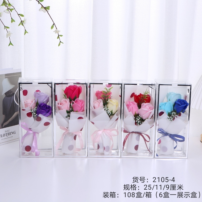 Wholesale Soap Rose Artificial Flower Transparent Gift Box Valentine&#039;s Day Teacher&#039;s Day Mother&#039;s Day 3.8 Christmas