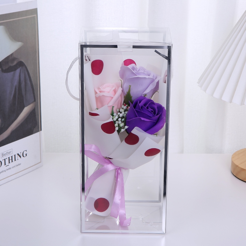 Wholesale Soap Rose Artificial Flower Transparent Gift Box Valentine&#039;s Day Teacher&#039;s Day Mother&#039;s Day 3.8 Christmas
