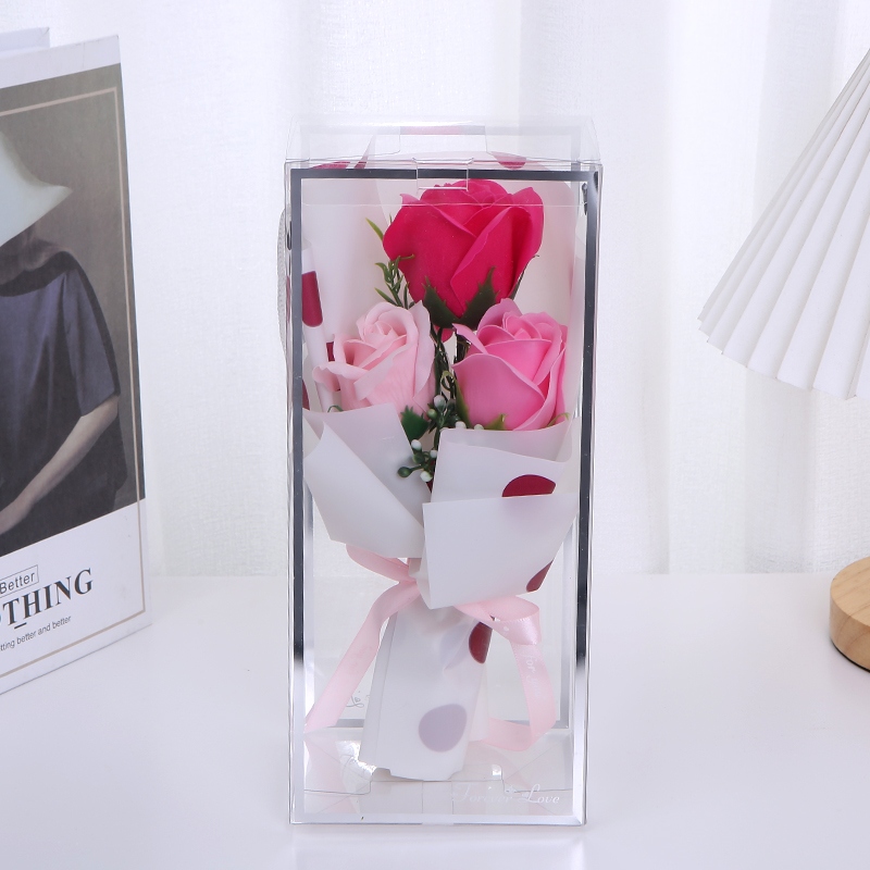 Wholesale Soap Rose Artificial Flower Transparent Gift Box Valentine&#039;s Day Teacher&#039;s Day Mother&#039;s Day 3.8 Christmas