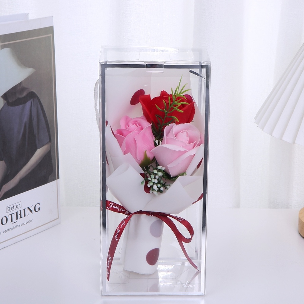 Wholesale Soap Rose Artificial Flower Transparent Gift Box Valentine's Day Teacher's Day Mother's Day 3.8 Christmas Wholesale Soap Rose Artificial Flower Transparent Gift Box Valentine's Day Teacher's Day Mother's Day 3.8 Christmas