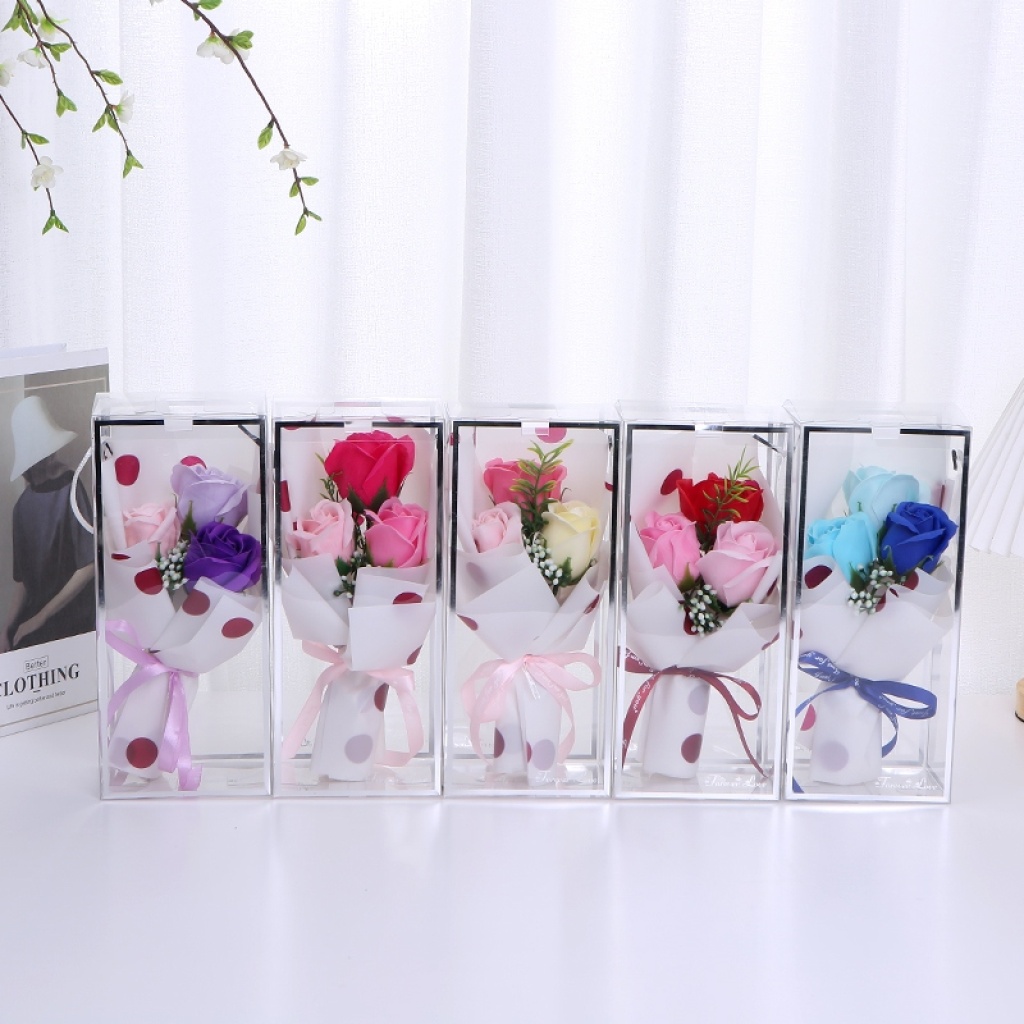 Wholesale Soap Rose Artificial Flower Transparent Gift Box Valentine's Day Teacher's Day Mother's Day 3.8 Christmas Wholesale Soap Rose Artificial Flower Transparent Gift Box Valentine's Day Teacher's Day Mother's Day 3.8 Christmas