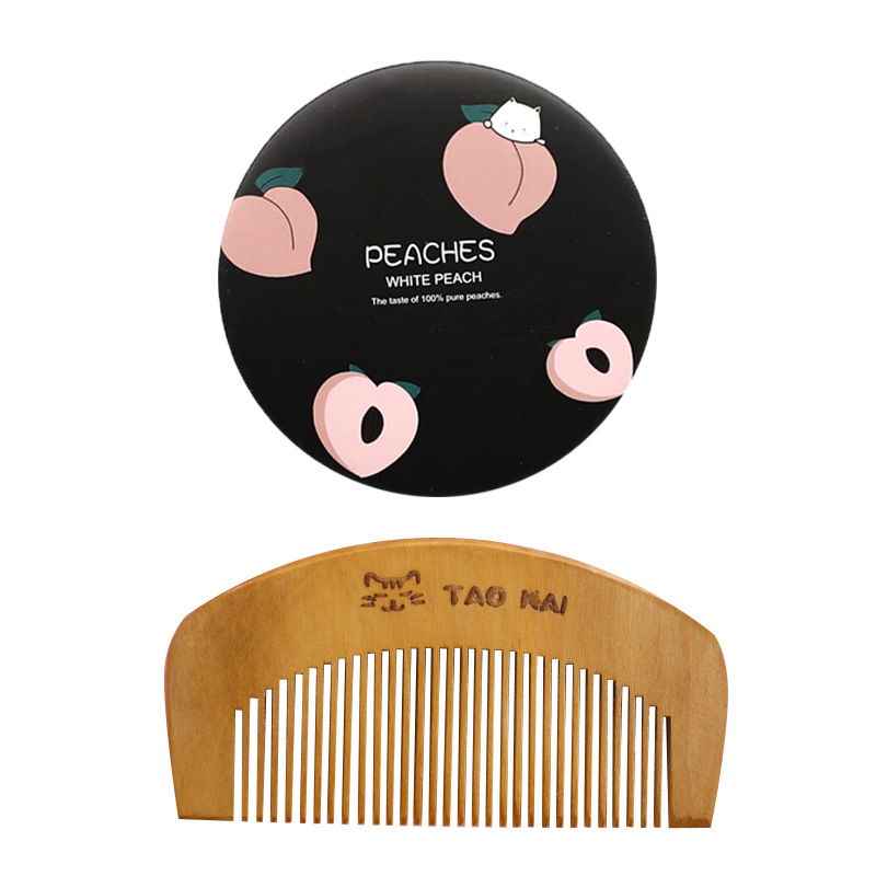 Paipai Girl Korean Style Mirror and Comb Set Women&#039;s Makeup on the Go Dressing Mirror Mini Mirror with Wooden Small Comb