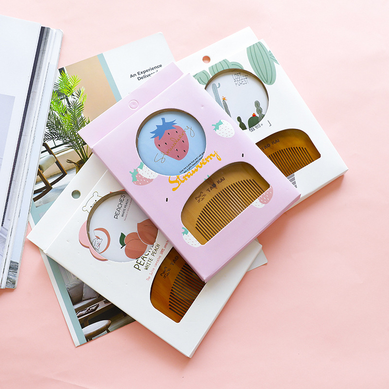 Paipai Girl Korean Style Mirror and Comb Set Women&#039;s Makeup on the Go Dressing Mirror Mini Mirror with Wooden Small Comb