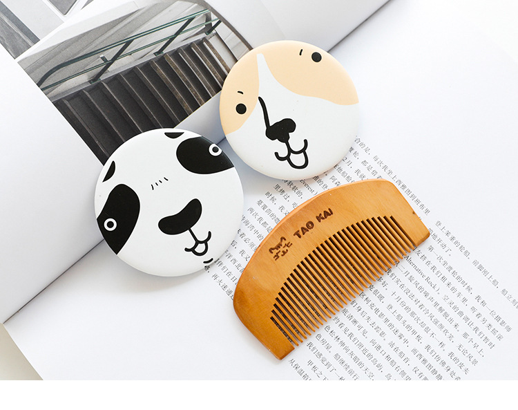 Paipai Girl Korean Style Mirror and Comb Set Women's Makeup on the Go Dressing Mirror Mini Mirror with Wooden Small Comb Paipai Girl Korean Style Mirror and Comb Set Women's Makeup on the Go Dressing Mirror Mini Mirror with Wooden Small Comb