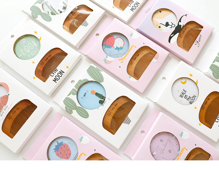 Paipai Girl Korean Style Mirror and Comb Set Women's Makeup on the Go Dressing Mirror Mini Mirror with Wooden Small Comb Paipai Girl Korean Style Mirror and Comb Set Women's Makeup on the Go Dressing Mirror Mini Mirror with Wooden Small Comb