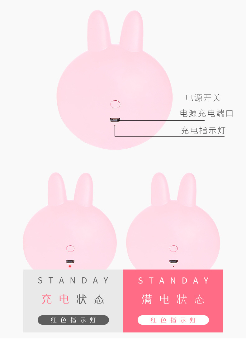 OL with Light Led Make-up Mirror Douyin Online Influencer Fill Light Mirror USB Charger Cute Rabbit Dressing Mirror 46G