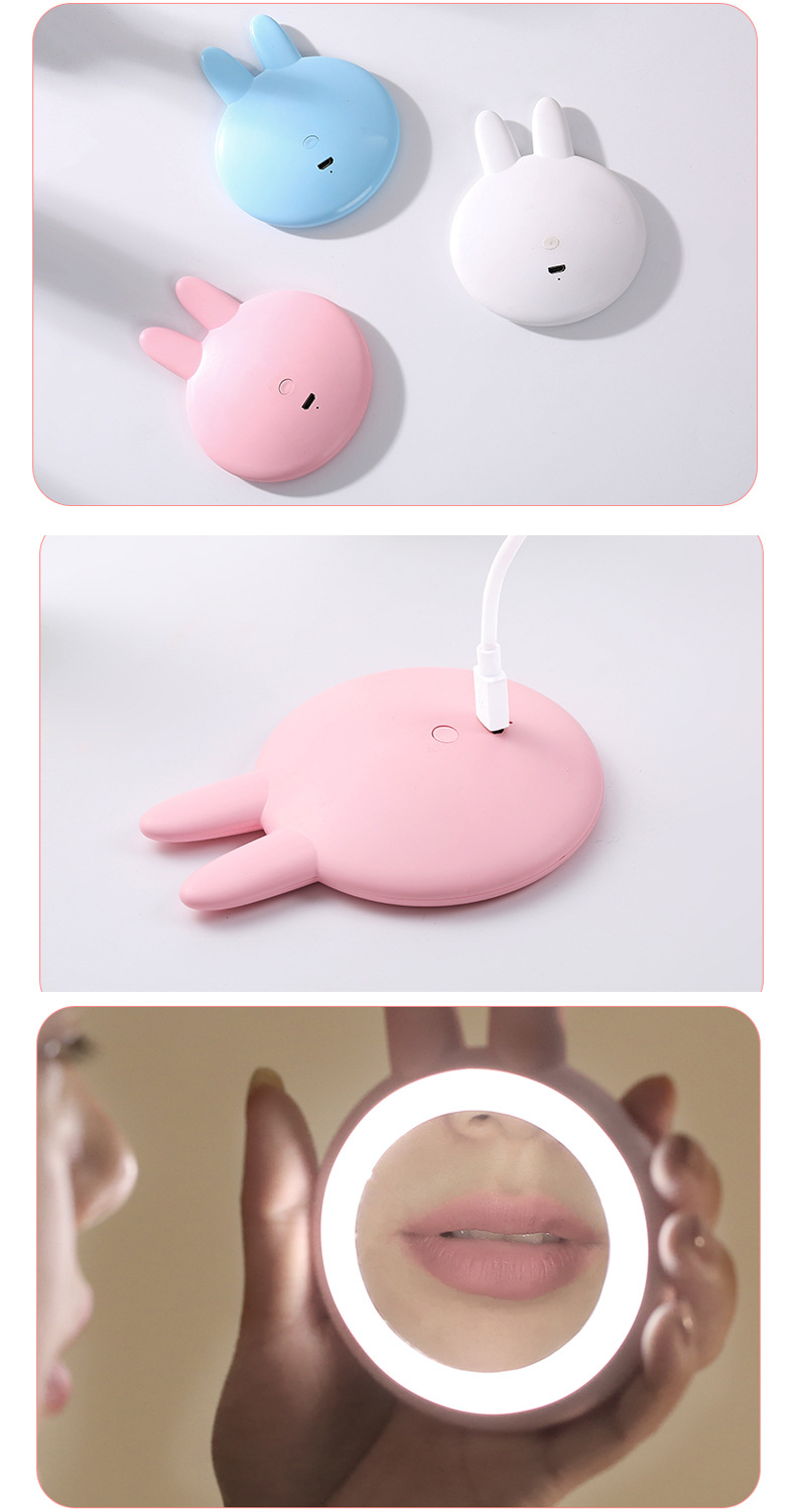 OL with Light Led Make-up Mirror Douyin Online Influencer Fill Light Mirror USB Charger Cute Rabbit Dressing Mirror 46G