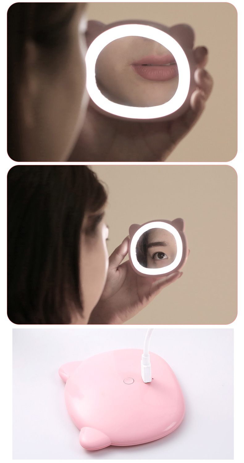 OL with Light Led Make-up Mirror Douyin Online Influencer Fill Light Mirror USB Charger Cute Rabbit Dressing Mirror 46G
