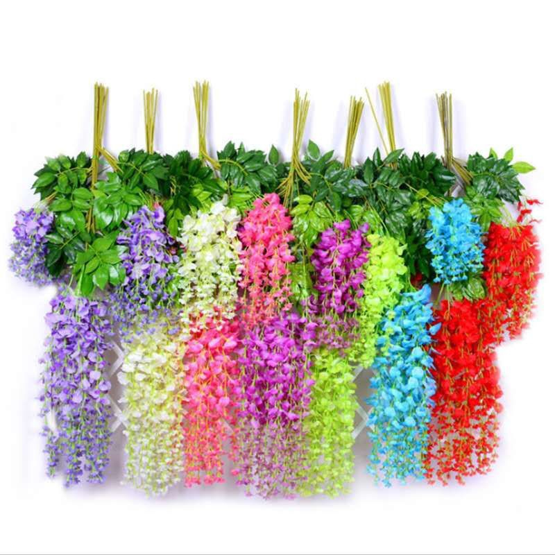 Simulation Rattan Plastic Silk Flower Decorative Artificial Plant Ceiling Flower Fake Flower for Wedding Decorative Artificial Flower