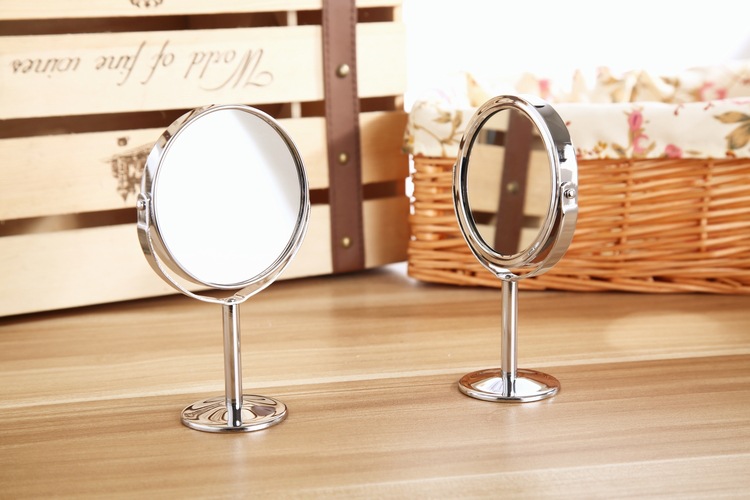 828T Korean Metal Mirror Cosmetic Mirror Dressing Mirror Desktop Rotating Small Mirror 1:2 Amplification Function