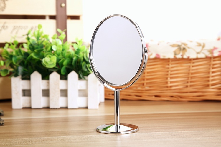 828T Korean Metal Mirror Cosmetic Mirror Dressing Mirror Desktop Rotating Small Mirror 1:2 Amplification Function