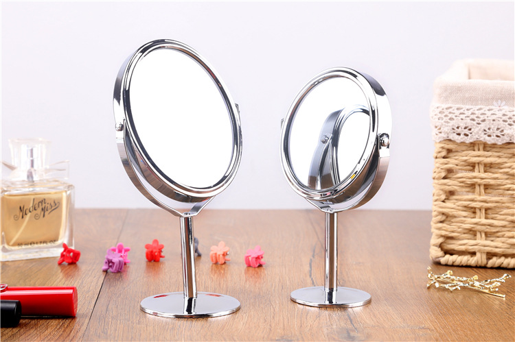 828T Korean Metal Mirror Cosmetic Mirror Dressing Mirror Desktop Rotating Small Mirror 1:2 Amplification Function