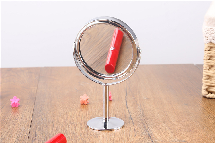 828T Korean Metal Mirror Cosmetic Mirror Dressing Mirror Desktop Rotating Small Mirror 1:2 Amplification Function