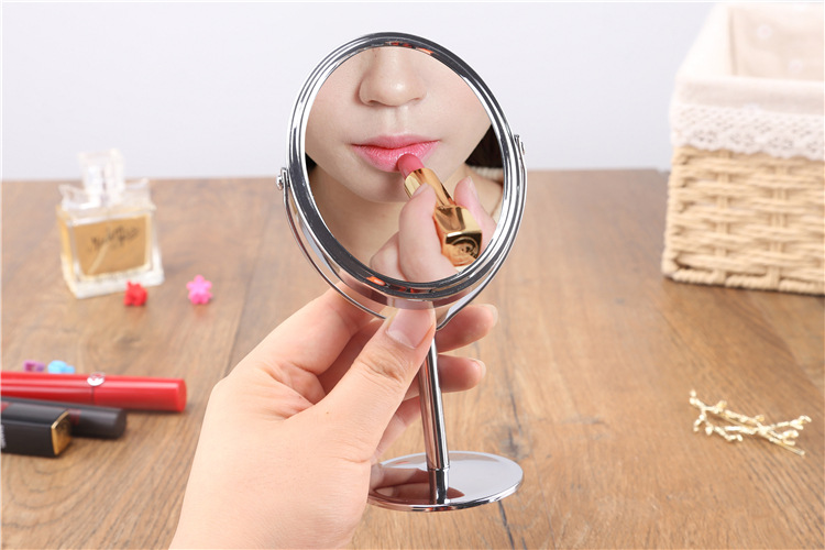 828T Korean Metal Mirror Cosmetic Mirror Dressing Mirror Desktop Rotating Small Mirror 1:2 Amplification Function