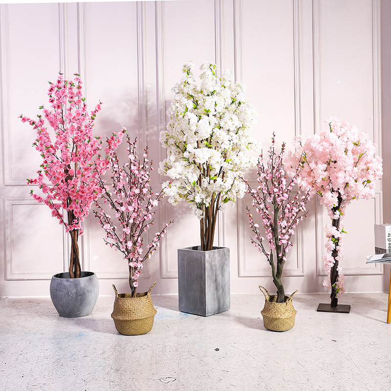 Indoor Window Stairs Corner Living Room Cherry Tree Peach Tree Bonsai Wedding Celebration Decoration Artificial Flower