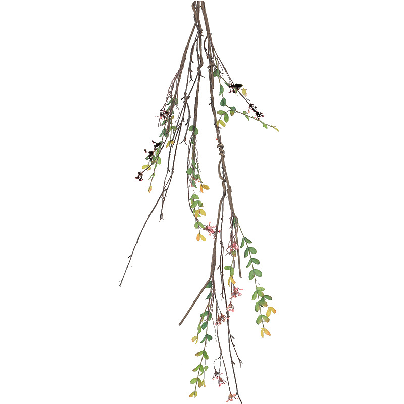 Lanyun Emulational Flower Vine Zijinniu Rattan Home Ceiling Decorative Rattan Cross-Border Simulation Rattan 5-Fork Rattan with Leaves