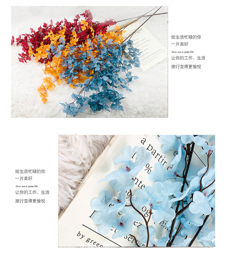 Simulation Lilac Cross Cherry Blossom Fake Flower Oncidium Ceiling Decoration Flower Wedding Hall Set Flower Arrangement and Floriculture Decoration Flower