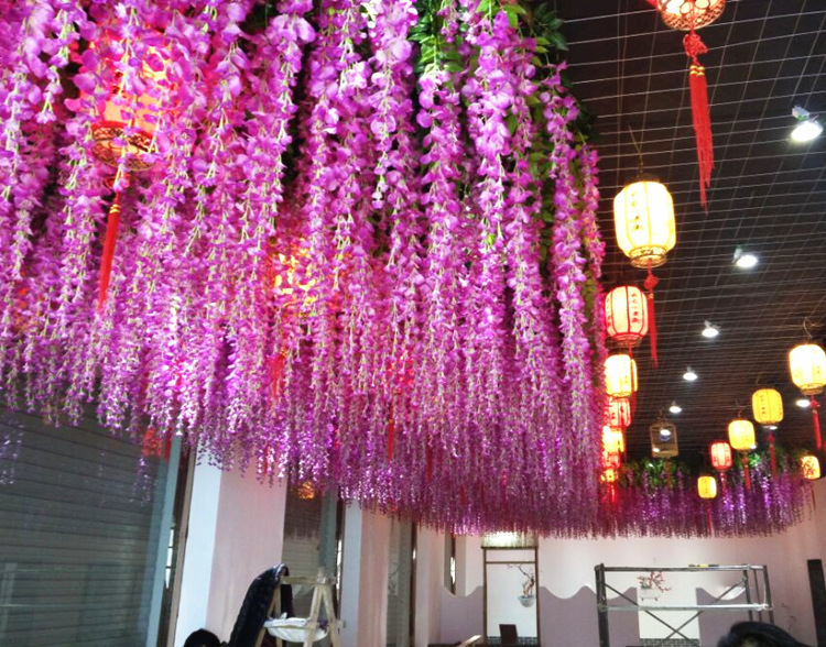Artificial Wisteria Wedding Decoration Flower Artificial Flower Ceiling HANAFUJI Tofu Pudding HANAFUJI Silk Flower Wisteria Flower String Wholesale