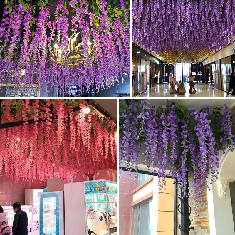 Artificial Wisteria Wedding Decoration Flower Artificial Flower Ceiling HANAFUJI Tofu Pudding HANAFUJI Silk Flower Wisteria Flower String Wholesale
