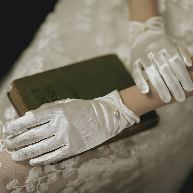 White Gloves Photo Studio Photography Wedding Satin Bow Gloves Bridal Gloves Wedding Gloves Women