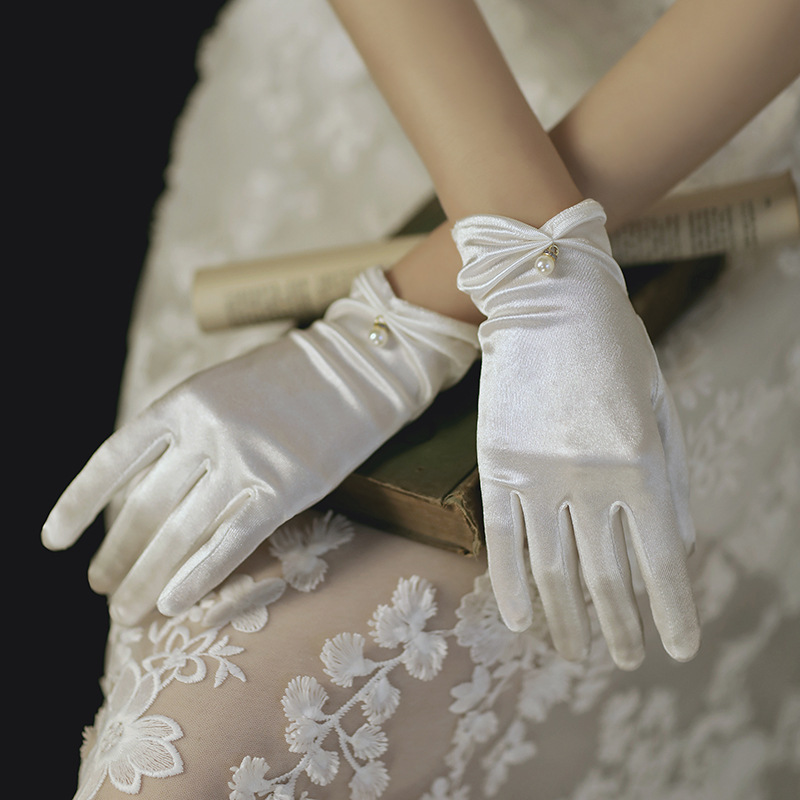 White Gloves Photo Studio Photography Wedding Satin Bow Gloves Bridal Gloves Wedding Gloves Women