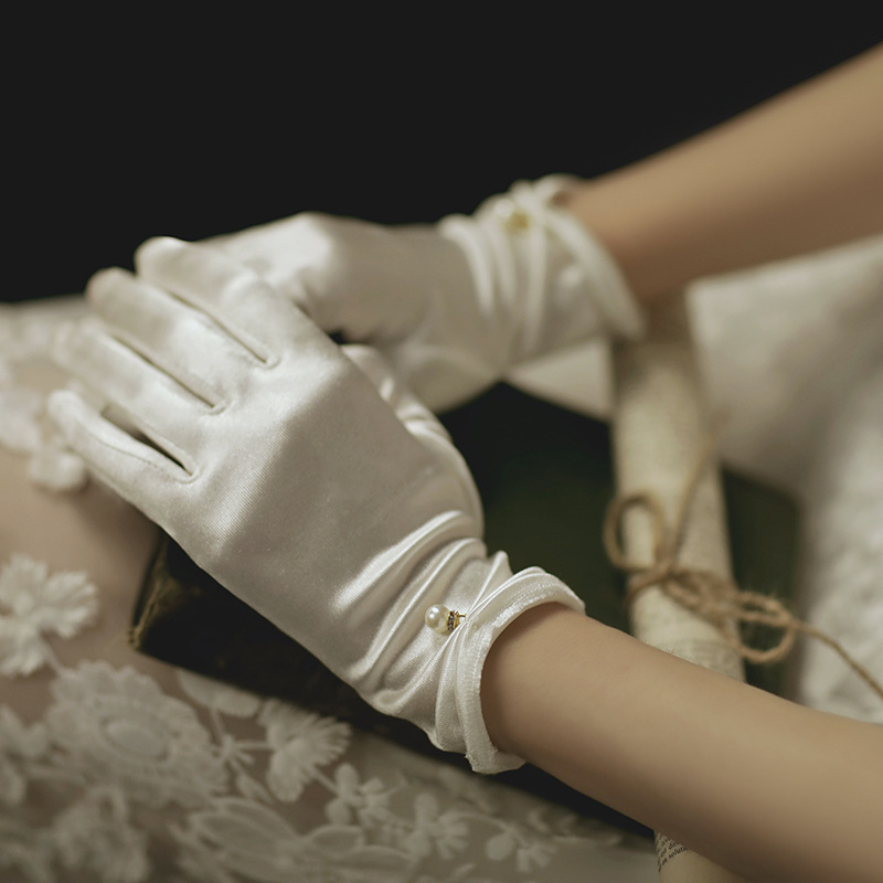 White Gloves Photo Studio Photography Wedding Satin Bow Gloves Bridal Gloves Wedding Gloves Women