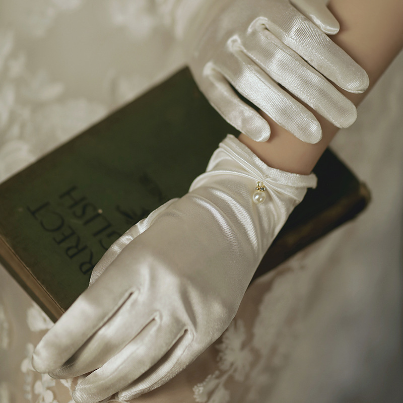 White Gloves Photo Studio Photography Wedding Satin Bow Gloves Bridal Gloves Wedding Gloves Women