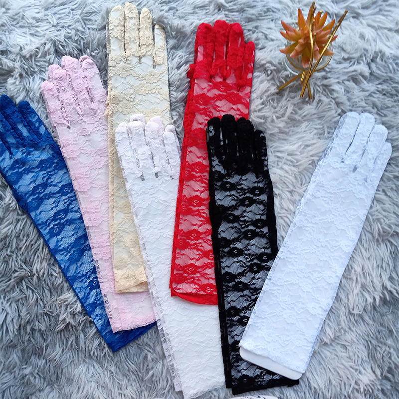 Factory Direct Sales Mid-Length Lace Summer Sun Protection Gloves Small Chrysanthemum Etiquette Ornament Wedding Gloves