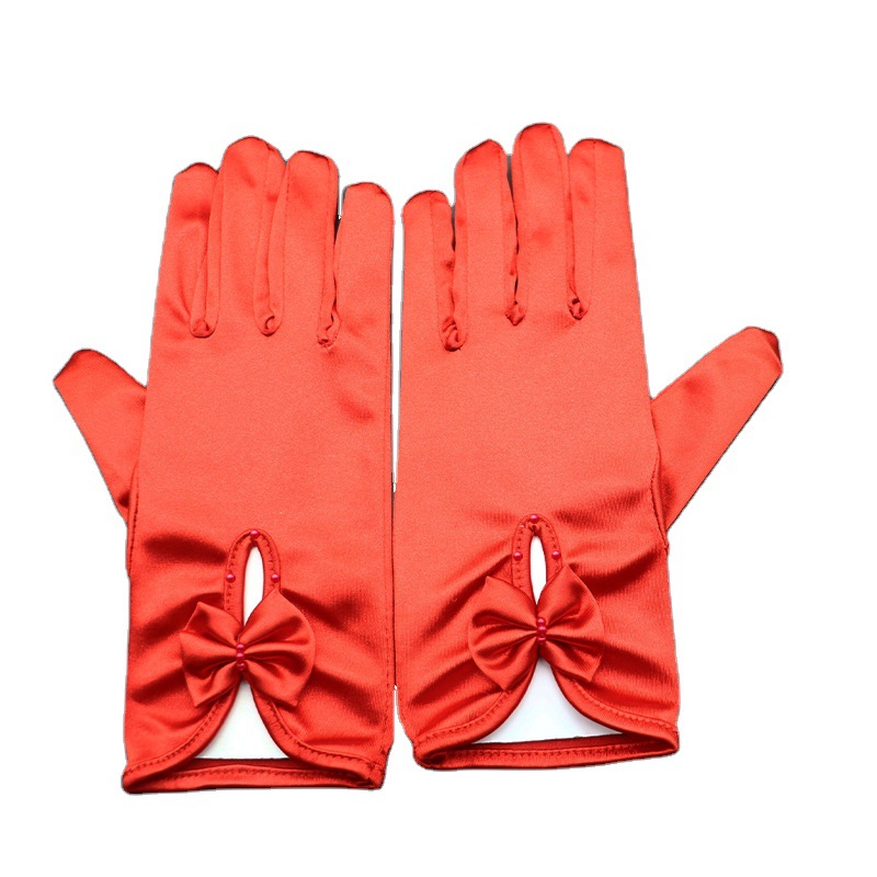 Factory Direct Supply Chinese Wedding Etiquette Dress Bride Red Dress Gloves Bride Xiuhe Wedding Red Accessories Gloves