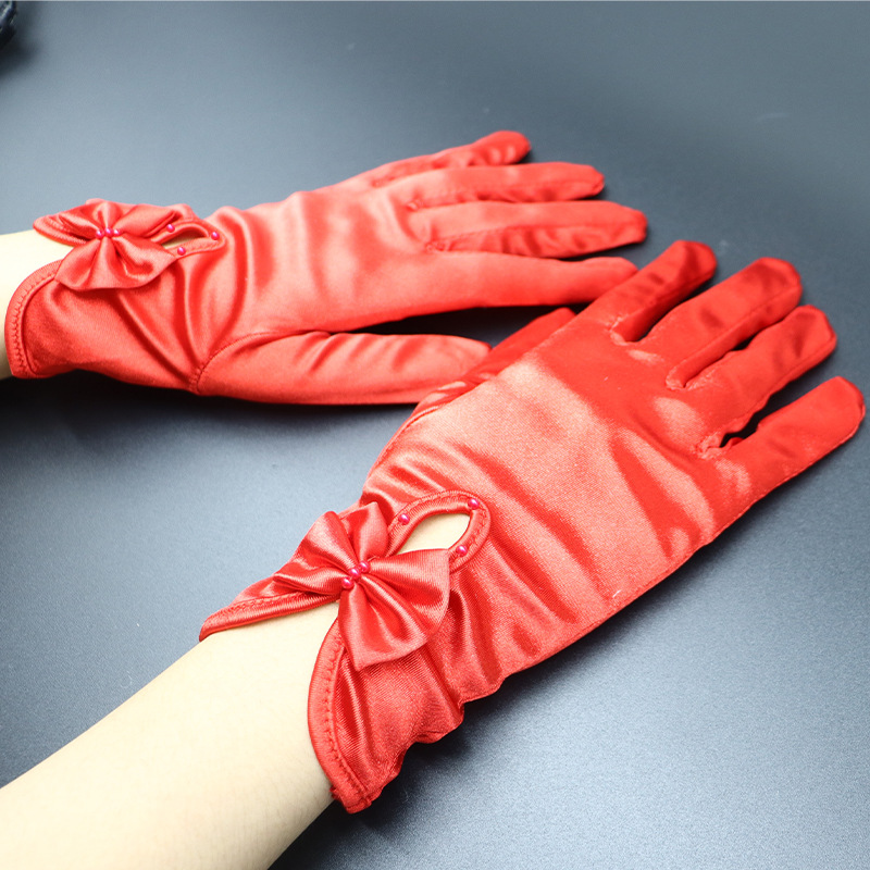 Factory Direct Supply Chinese Wedding Etiquette Dress Bride Red Dress Gloves Bride Xiuhe Wedding Red Accessories Gloves