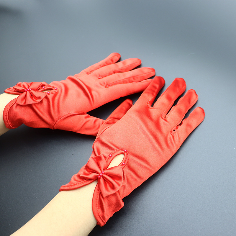 Factory Direct Supply Chinese Wedding Etiquette Dress Bride Red Dress Gloves Bride Xiuhe Wedding Red Accessories Gloves