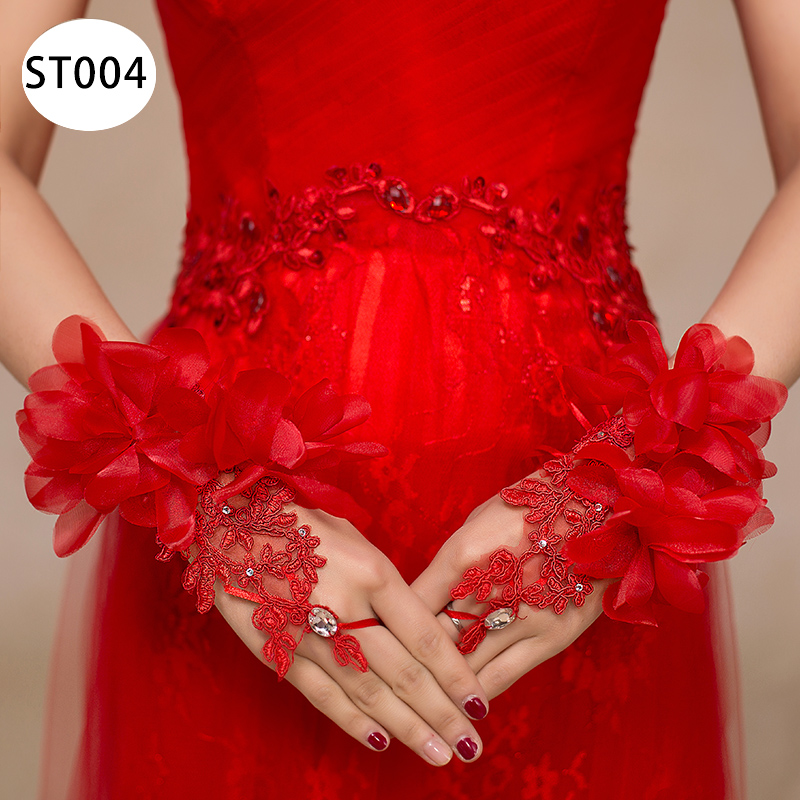 New Strap Gloves Short Fingerless Hook Open Finger Lace Sequins Flower Red Red Bridal Wedding Dress Toast Clothing New Strap Gloves Short Fingerless Hook Open Finger Lace Sequins Flower Red Red Bridal Wedding Dress Toast Clothing