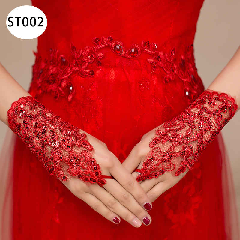 New Strap Gloves Short Fingerless Hook Open Finger Lace Sequins Flower Red Red Bridal Wedding Dress Toast Clothing New Strap Gloves Short Fingerless Hook Open Finger Lace Sequins Flower Red Red Bridal Wedding Dress Toast Clothing
