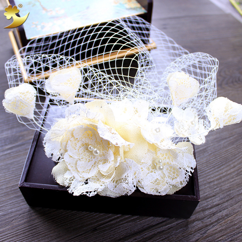 Sen women&#039;s flower mesh handmade cotton and linen wedding tiara hat wedding dress with mesh hat photo imitation hemp lace tiara