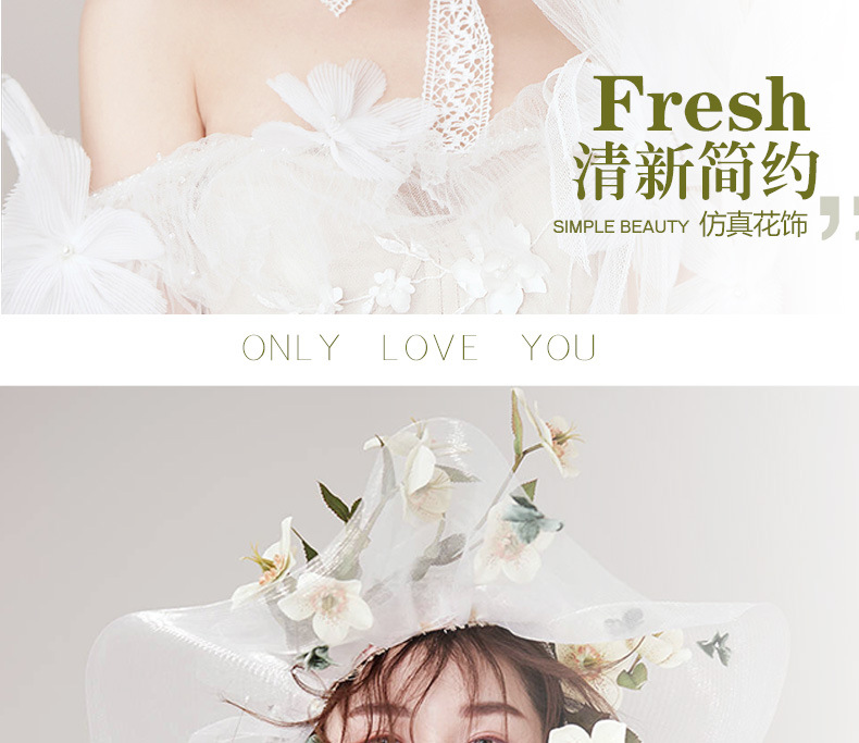 Foreign trade bridal headwear stage performance top hat studio vintage lace hat sen wedding hair accessories wide - brimmed gauze hat