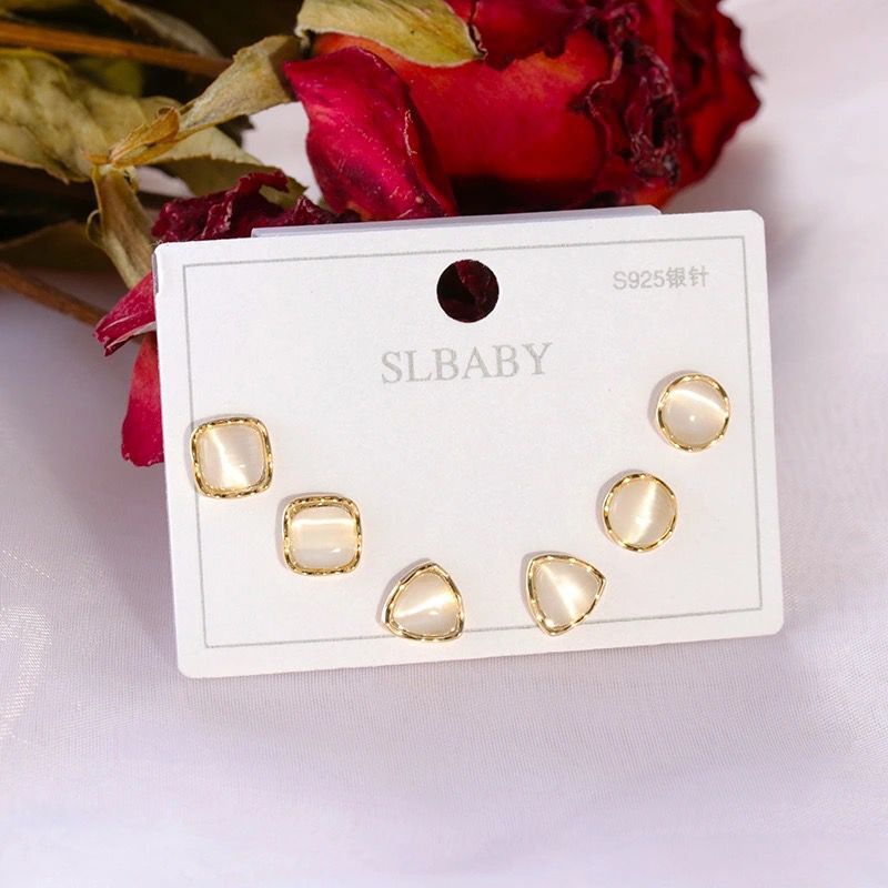 (3 Pairs) 925 Imitation Silver Needle Japanese and Korean Simple Swan Dignified Rhinestone Female Stud Earrings Student Opal Earrings Earrings (3 Pairs) 925 Imitation Silver Needle Japanese and Korean Simple Swan Dignified Rhinestone Female Stud Earrings Student Opal Earrings Earrings