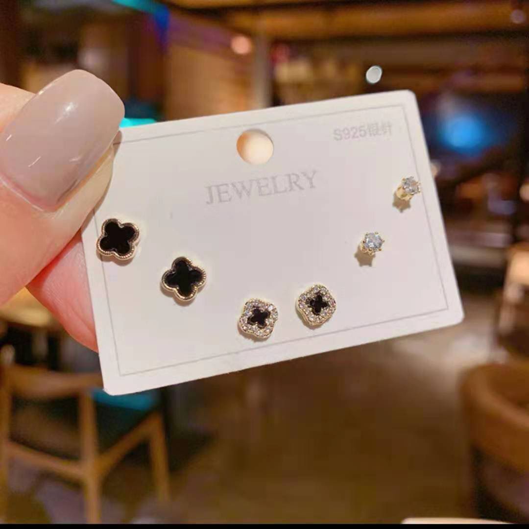 (3 Pairs) 925 Imitation Silver Needle Japanese and Korean Simple Swan Dignified Rhinestone Female Stud Earrings Student Opal Earrings Earrings (3 Pairs) 925 Imitation Silver Needle Japanese and Korean Simple Swan Dignified Rhinestone Female Stud Earrings Student Opal Earrings Earrings