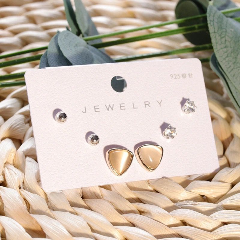(3 Pairs) 925 Imitation Silver Needle Japanese and Korean Simple Swan Dignified Rhinestone Female Stud Earrings Student Opal Earrings Earrings (3 Pairs) 925 Imitation Silver Needle Japanese and Korean Simple Swan Dignified Rhinestone Female Stud Earrings Student Opal Earrings Earrings