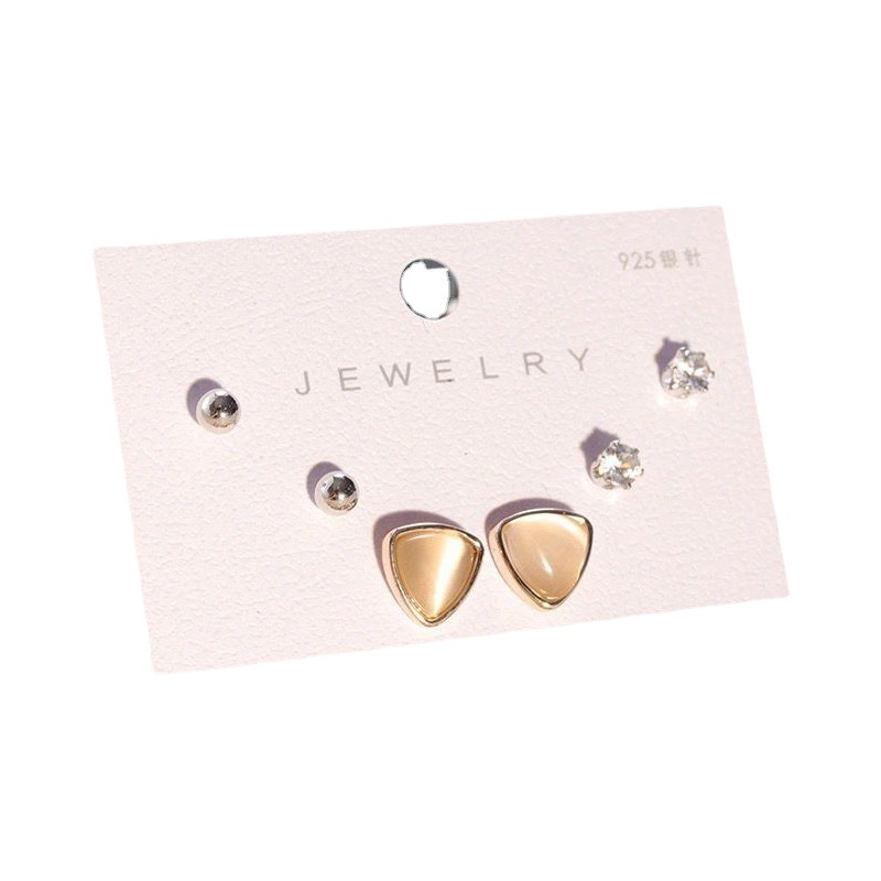 (3 Pairs) 925 Imitation Silver Needle Japanese and Korean Simple Swan Dignified Rhinestone Female Stud Earrings Student Opal Earrings Earrings