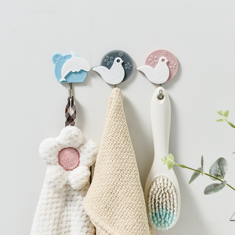 Three Sets of Creative Nordic Style Hooks Cartoon Pattern Swan Pigeon Dolphin Sticky Hook Metal Adhesive Hanging 134