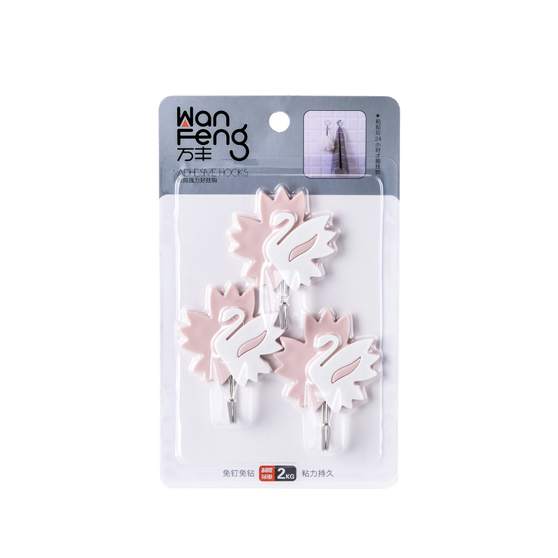Three Sets of Creative Nordic Style Hooks Cartoon Pattern Swan Pigeon Dolphin Sticky Hook Metal Adhesive Hanging 134