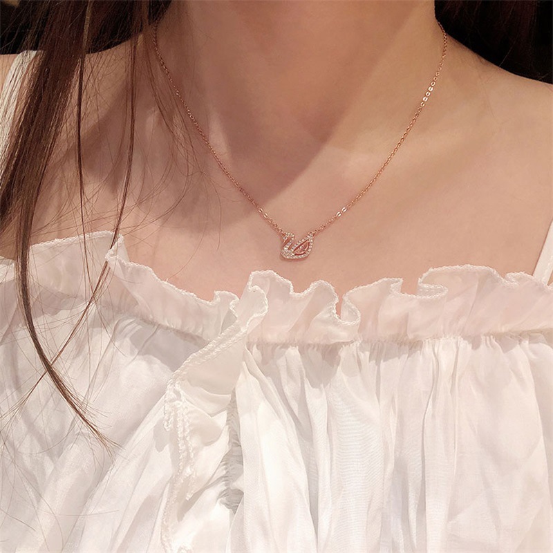 S925 Sterling Silver Rose Gold Little Swan Necklace Female Korean Style Affordable Luxury Style Clavicle Chain Elegant Personality European and American Jewelry S925 Sterling Silver Rose Gold Little Swan Necklace Female Korean Style Affordable Luxury Style Clavicle Chain Elegant Personality European and American Jewelry