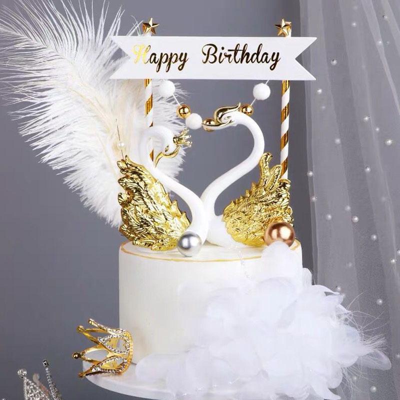 Electroplating Swan Flamingo Decoration Cake Decorative Crown King Queen Couple Swan Baking Dessert Doll