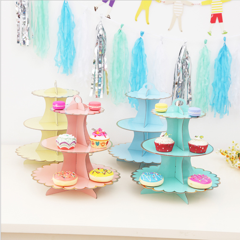 Baby Children &#039;S Birthday Party Cake Tray Wedding Party Dessert Table Dim Sum Plate Paper Three-Layer Cake Shelf