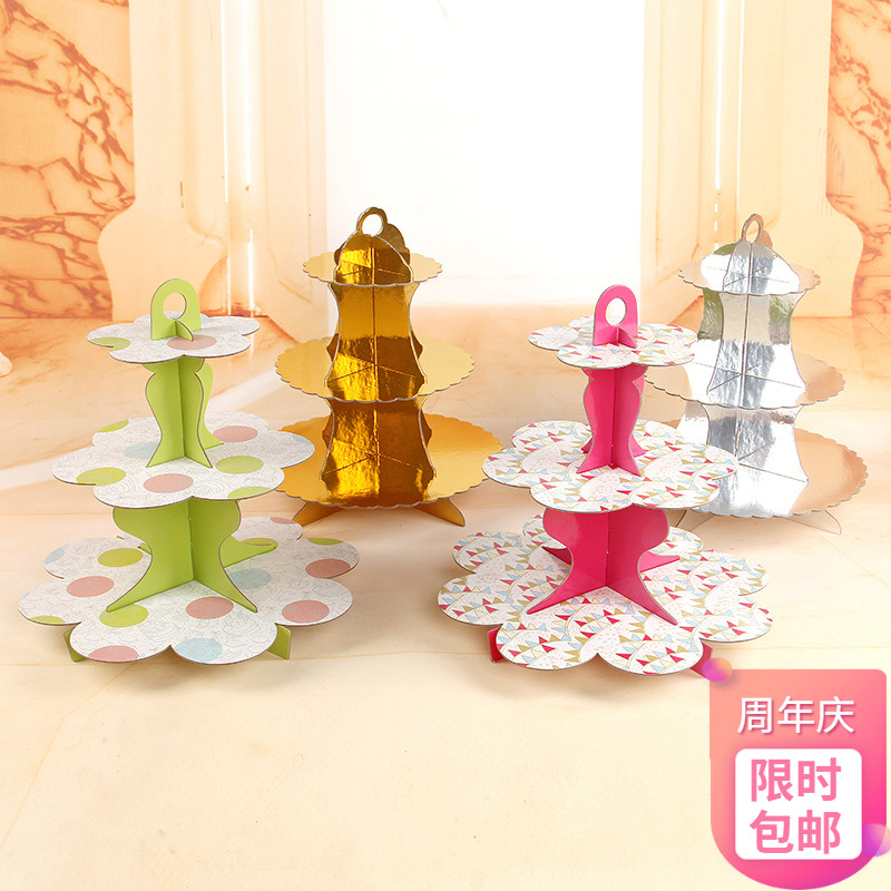 Baby Children 'S Birthday Party Cake Tray Wedding Party Dessert Table Dim Sum Plate Paper Three-Layer Cake Shelf Baby Children 'S Birthday Party Cake Tray Wedding Party Dessert Table Dim Sum Plate Paper Three-Layer Cake Shelf