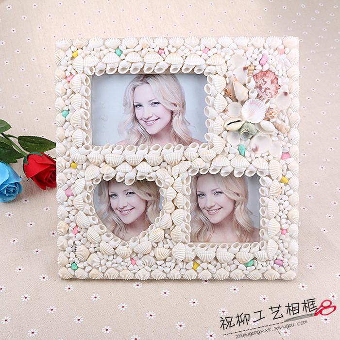 Pure natural shell photo frame creative porous triple frame Pure natural shell photo frame creative porous triple frame